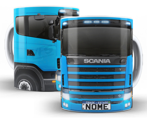 Caneca Personalizada Caminhoneiro Caminhão Scania 124 Cor Azul-claro