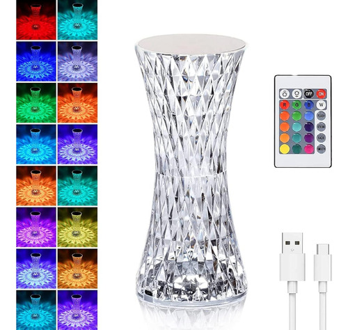 Lampara Luz Diamond Crystal Led Rgb Recargable Ambiente