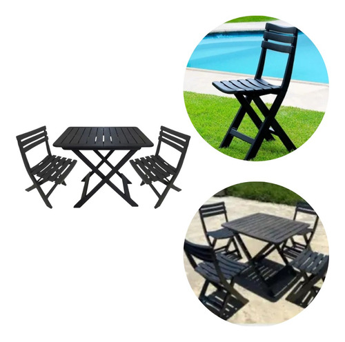 Conjunto Mesa Dobrável Com 2 Cadeiras Multiuso Área Lazer