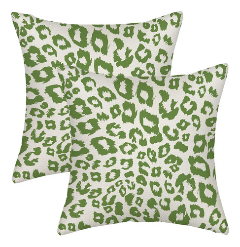 Juego De 2 Fundas De Almohada De Leopardo Verde Salvia De 18