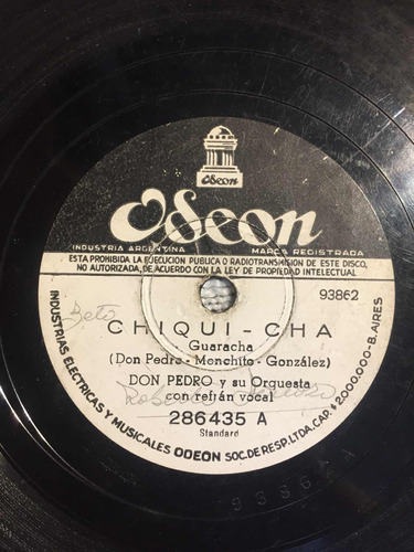 Disco 78 Rpm De Pasta Odeon Don Pedro 286435 Rumba Guaracha