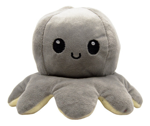 Peluche Pulpo Reversible Feliz Enojado Pulpito Premium Color Gris - Beige Gris - Beige