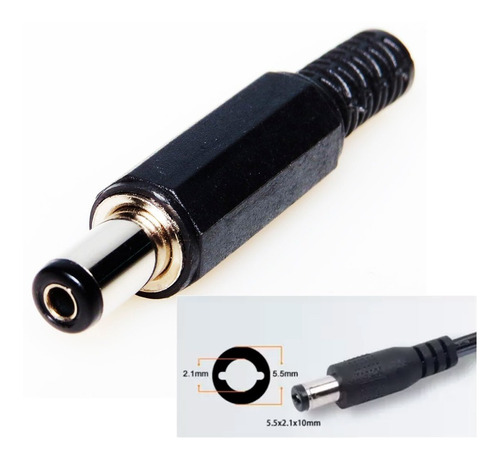 Imagem 4 de 4 de Kit Conector Jack P4 Fêmea 2,1 Mm + Plug P4 2.1mm
