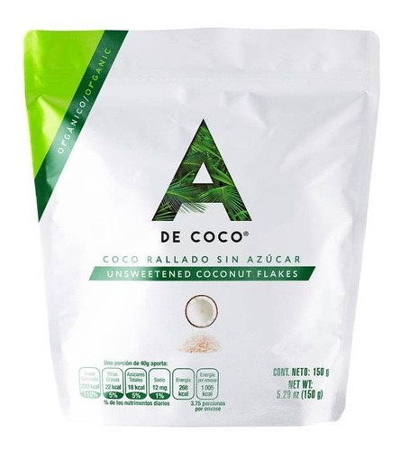 Coco Orgánico Rallado Sin Azúcar A De Coco 150 G