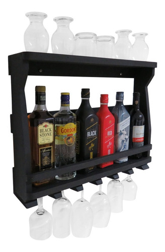 Imagem 5 de 9 de Adega Bar De Parede Madeira 6 Garrafas E Suporte Para Taças