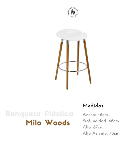 Banqueta de bar de café da manhã em madeira branca Milo X2 com acabamento em estrutura de madeira