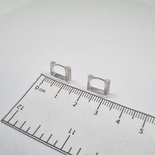 Imagen 7 de 7 de Aros Plata Argolla Cuadrada Micro Pave 10 X 10mm