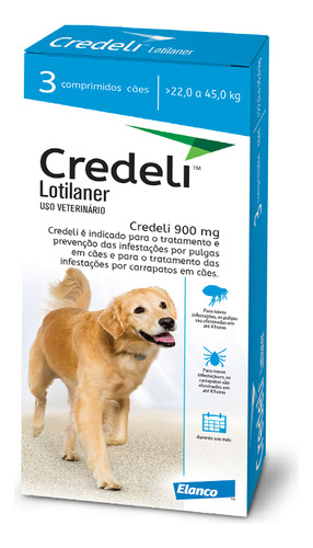 Antipulgas Credeli 900 Mg Com 3 Comprimidos 22 A 45kg Azul