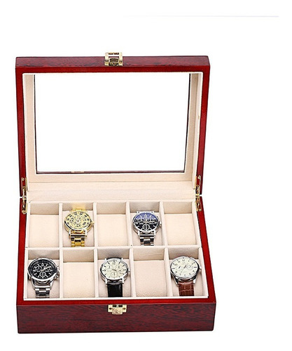 Exhibidor Caja Estuche De Madera Para 10 Relojes Cristal