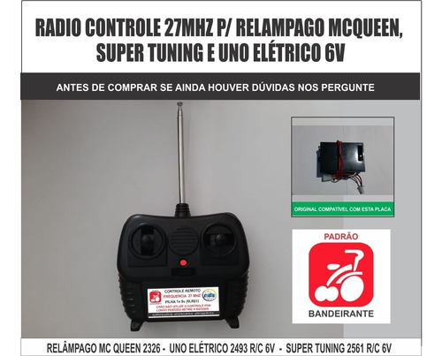 Imagem 1 de 2 de Relâmpago Mc Queen 2326 Bandeirante - Só O Controle 27mhz