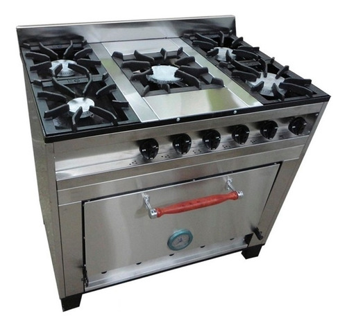 Cocina Industrial Eg Acero 5 Hornallas Pizzero De Fundicion-