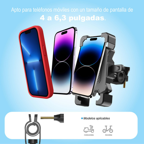 Soporte Para Celular Moto/bicicleta, Base Porta Teléfono Negro, Compatible Con Motos/bicicletas, 4 - 6.3 Pulgadas, Bloqueo Automático, Estable (abs), Evita Caídas, Ajustable Universal.