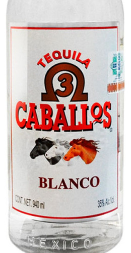 Tequila Blanco 3 Caballos 940 Ml - 12 Pack