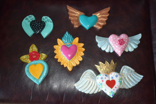 Imagen 6 de 9 de Corazón Mexicano Adorno Yeso Figura Regalo Pintado A Mano