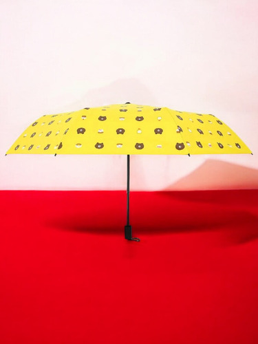 Paraguas Sombril De Oso Dibujo Animado Automatico Plega, Uv Amarillo Estampado