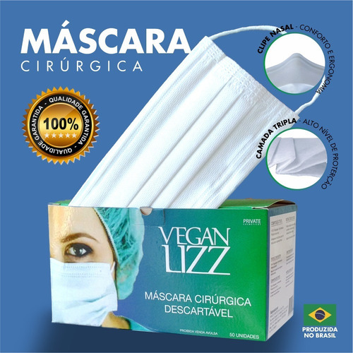 Imagem 4 de 9 de Máscara Cirúrgica Descartável Tripla Proteção 50 Unidades