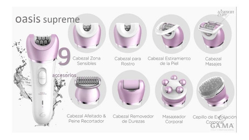 Depiladora Electrica Gama Oasis Supreme Exfolia- 8 Funciones Color Rosa