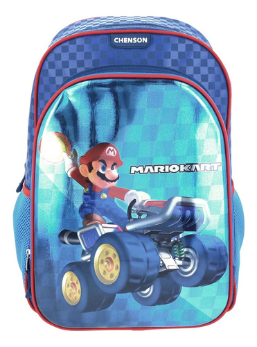 Mochila Grande Azul Chenson Mario Bros Primaria Markt Para N