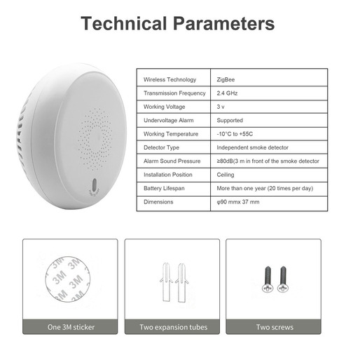Imagen 7 de 10 de Sensor Humo Zigbee 85db App Tuya / Smartlife / Ewelink