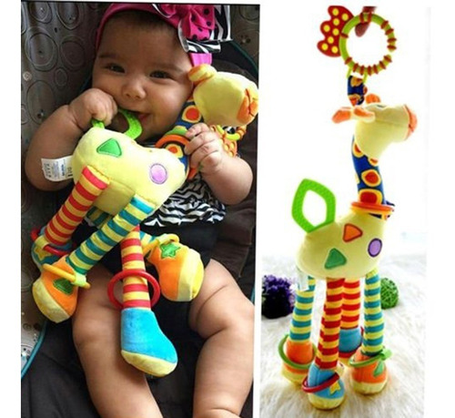 Imagem 3 de 3 de Brinquedo Girafa Mordedor Chocalho Bebê Pelúcia Naninha