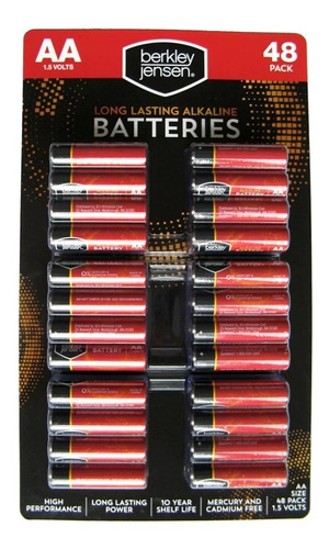 Pilas Aa Alcalinas Baterías Berkley Jensen Paquete 48 Pack