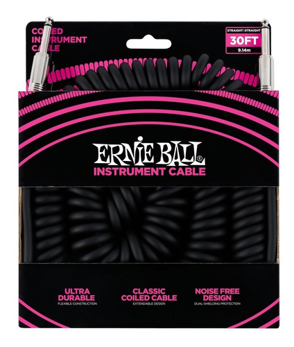 Cable Espiral Para Guitarra Eléctrica Ernie Ball 9m Negro