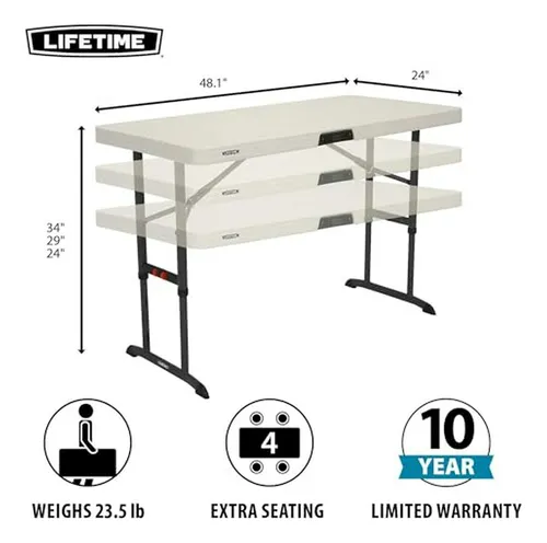 Mesa Plegable Comercial Ajustable Lifetime , 4 Pies, Almendr