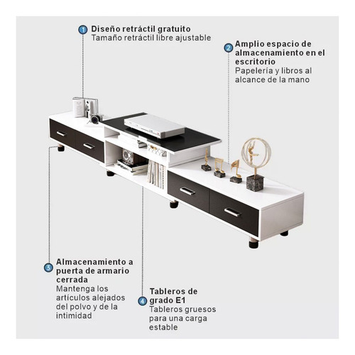 Mueble Mesa Para Tv Modern Escalable 65 Pulgadas Con Cajon Negro Y Blanco