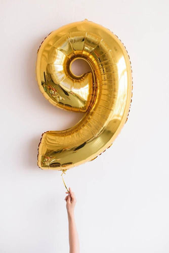 Balão Número Metalizado 40 Cms Dourado - Escolha Seu Número Cor 9 Dourado