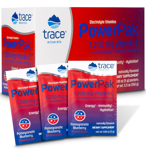 Trace Minerals Powerpak Vitamina C 30 Sobres Minerales Sabor Blueberry