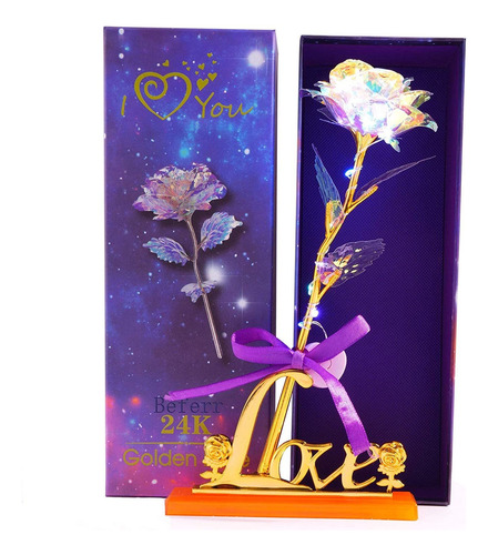 Flor Luz Led De Colores Ramo De Rosas 24k Caja De Regalo