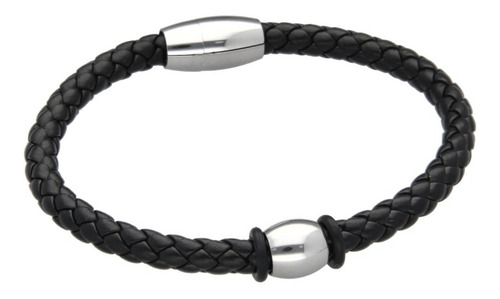 Imagen 2 de 5 de Pulsera Piel Cafe Con Iman Y Centro Redondo Acero