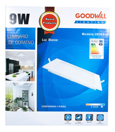 Empotrado Good Will Led Cuadrado 9 Watts Frio C/10pz