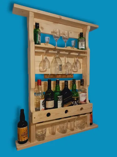 Bar Botellero En Madera Natural Quemado A Fuego