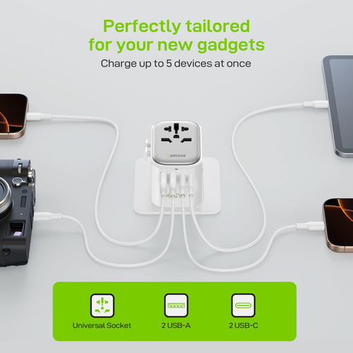 Adaptador De Enchufe De Viaje Epicka Pulse De 45 W Con Carga