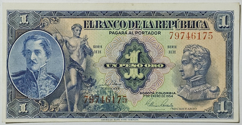 Billete 1 Peso 01/ene/1954 Colombia Xf