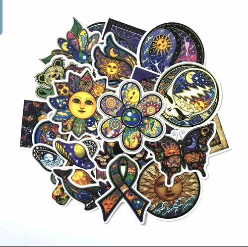 Sol Y Luna, Arte 25 Calcomanias Stickers Pvc Contra Agua 