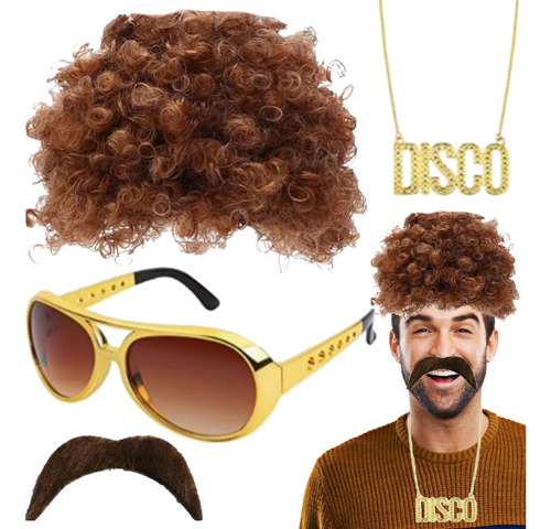 Peluca De Los 70 50/60/70s Peluca Bigote Collar Gafas De