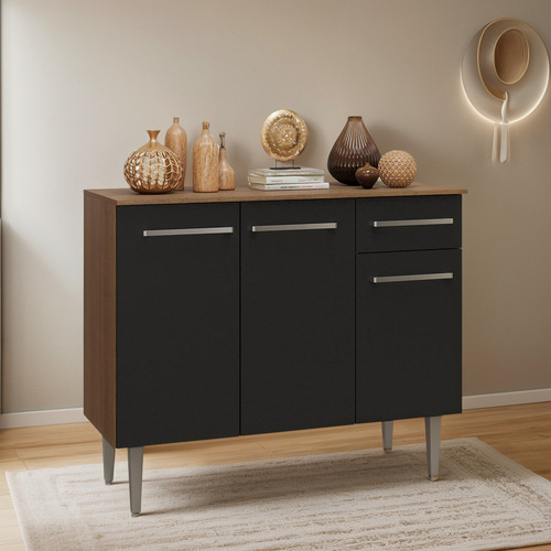 Gabinete Aparador Buffet 3 Puertas Madesa Color Mn Color Marrón/Negro