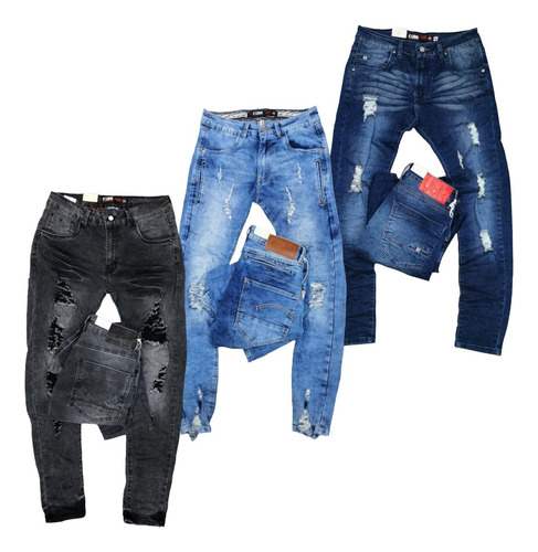 3 Jeans Premium Entubados Estilo Urbano Rotos Juveniles