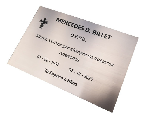 Placa Cementerio Recordatoria Lapida (20x25) Acero Inox.  