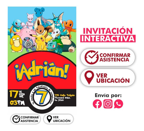 Invitación Digital Pokemon 