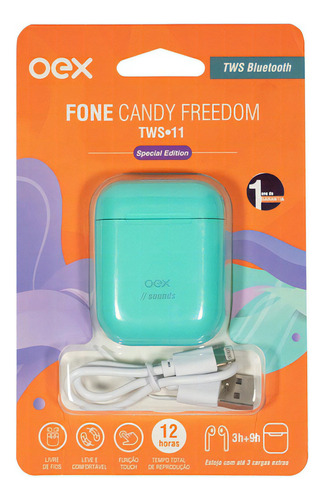 Fone De Ouvido Candy Tws Bluetooth 5.0 Free Oex Tws11 Verde