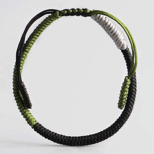 Pulsera Tibetana, Hecha A Mano, Verde-negro, Zen Diámetro 18 Cm Largo 18 Cm