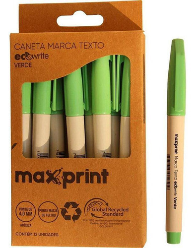 Caneta Marca Texto Ecowrite Verde Cx Com 12