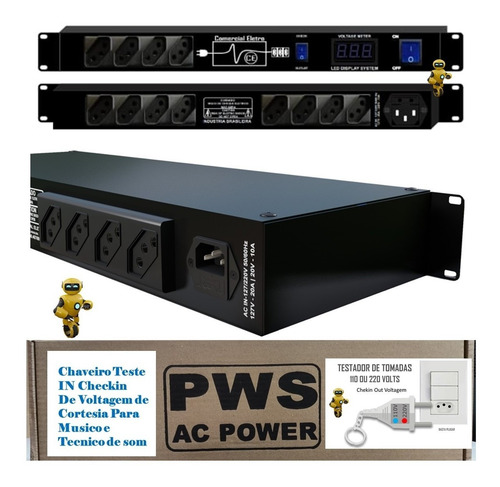 Imagem 8 de 8 de Regua De Ac Profissional Padrão Rack 12 Tomadas 10a Led Azul