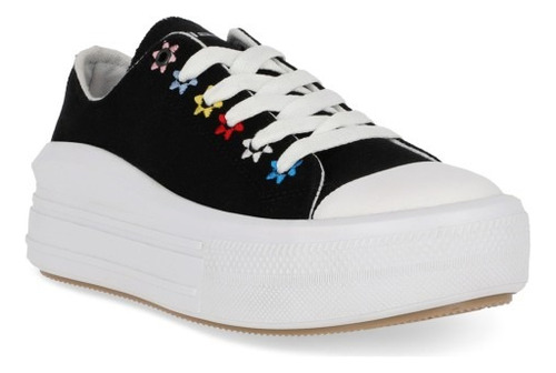 041-40 Tenis Plataforma 5 Cm Negro Textil Urbano Dama Mujer