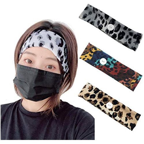 Bandas Cabeza De Botón De Yoga Gris Leopardo Negro Cin...