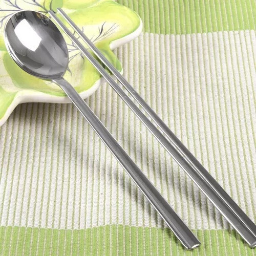 Hjq Juego De 2 Palillos Y Cuchara De Acero Inoxidable