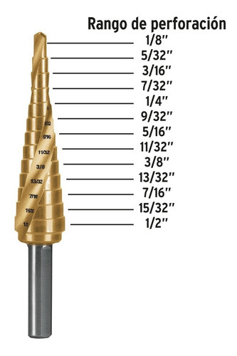 Broca Titanio 13 Escalones 1/8'' A 1/2'' Truper 101551
